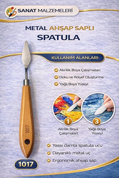 Artdesign Profesyonel Ahşap Saplı Çelik Spatula Yağlı Boya, Akrilik Boya, Tuval