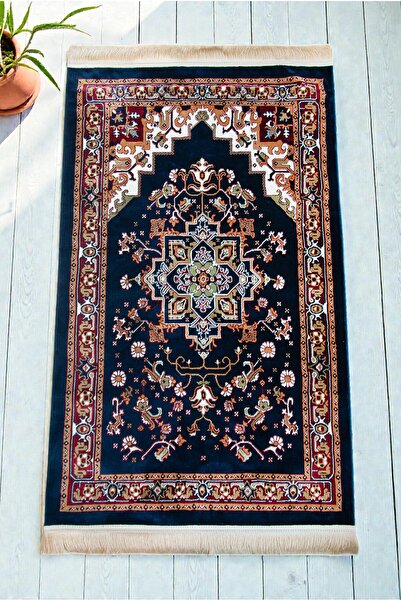 ihvan online Χαλί προσευχής με σχέδιο σε σκούρο μπλε χρώμα – Προσευχόμενο χαλ...