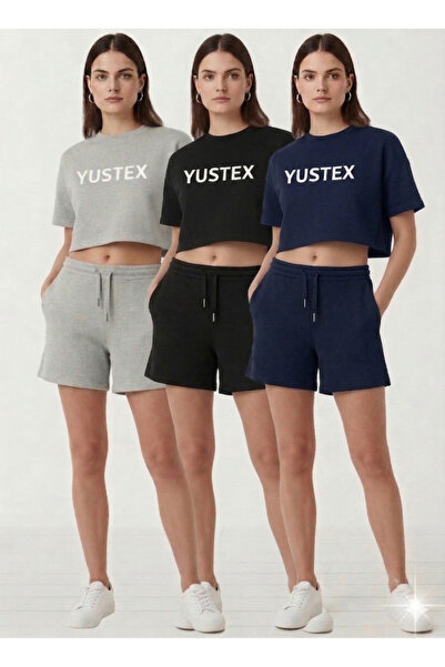 yx yustex sport Women's 3-Pack Shorts Set - Black Gray Navy Blue High Waist C...