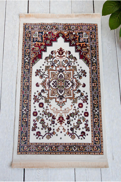 ihvan online Χαλί προσευχής με σχέδια, κρεμ χρώματος – Προσευχόμενο χαλί με κ...