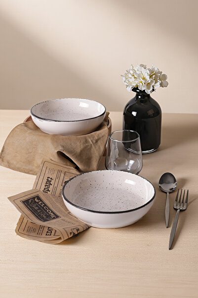 Keramika Κρεμ Πιάτο Εφεσού για Φαγητό / Σαλάτα 20 εκ. 2 Τεμάχια 23381