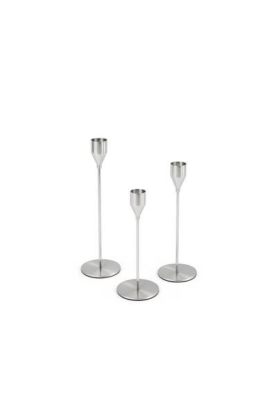 BOHEM İTHAL SENCİLLO 3’LÜ ŞAMDAN MUMLUK GÜMÜŞ 23-28-33 CM