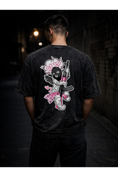 FREAK T-SHIRT Unisex Oversize Πλυμένο Μαύρο T-Shirt – Σχέδιο Streetwear με Γο...