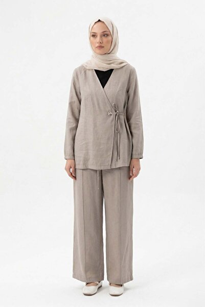 Lale Butik Double-Breasted Collar Side Tie Tesla Suit 2069 Stone