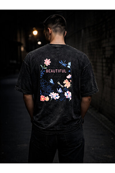 FREAK T-SHIRT Unisex Oversize Πλυμένο Μαύρο T-Shirt – Σχέδιο Streetwear με Γο...