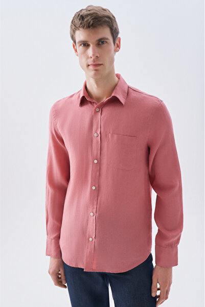 Mudo قميص كتان بأكمام طويلة وقصة عادية