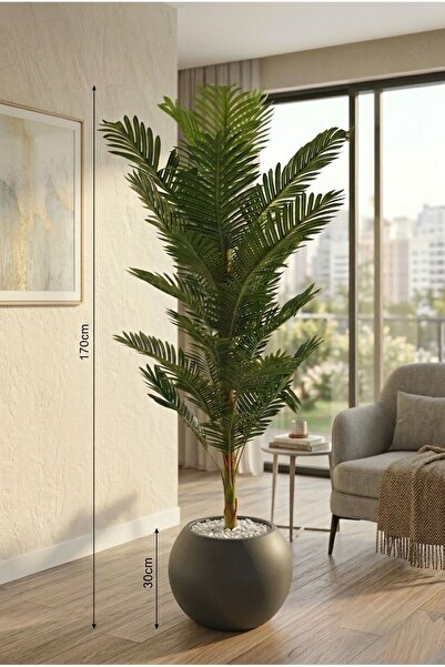 Rota Nest 170cm 30 Yapraklı Yapay Areka Ağacı Tek Gövde - 30cm Antrasit Küre ...