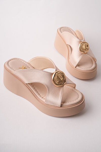 Madam Tarz Kcl-Dl54 Dolgutaban Gold Detailed Slippers