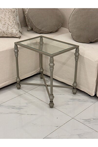 terndat Iron Legs Silver Color Transparent Glass Top Service Table