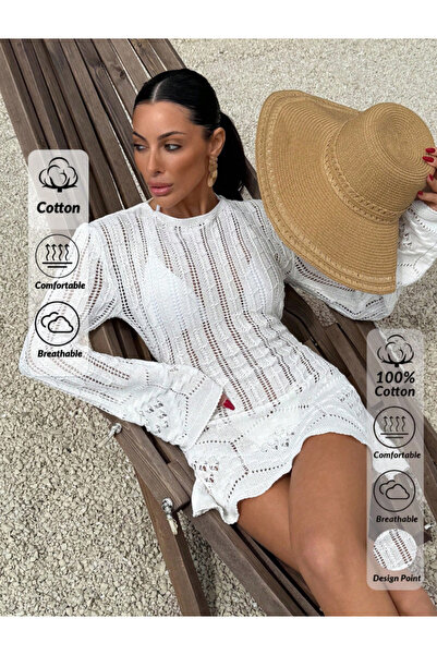 S.ÇLK Women's Backless Spanish Sleeve Cotton Mini Knitwear Beach Dress