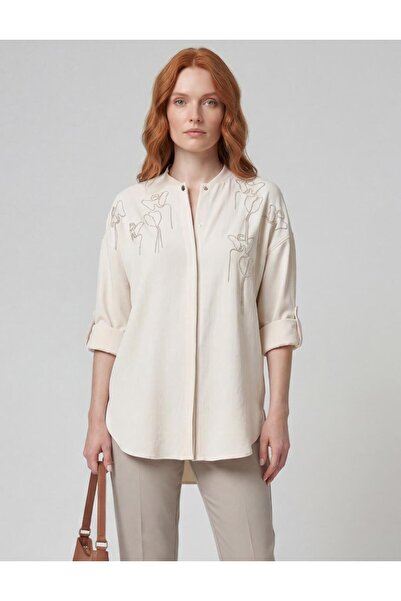 Kayra Κεντημένο κολεγιακό γιακά τύπου τουνίκ σε σκούρο μπλε ναυτικό