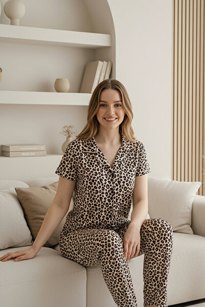 MİSSLALE Front Buttoned Milan Half Sleeve Women's Pajama Set