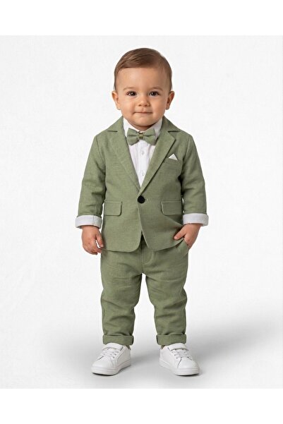 voyyo kids baby Βρεφικό σετ 4 τεμαχίων με λινό παντελόνι, σακάκι, πουκάμισο μ...