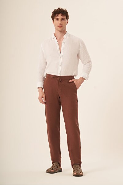 Whitefin Men's Linen Trousers Chocolate
