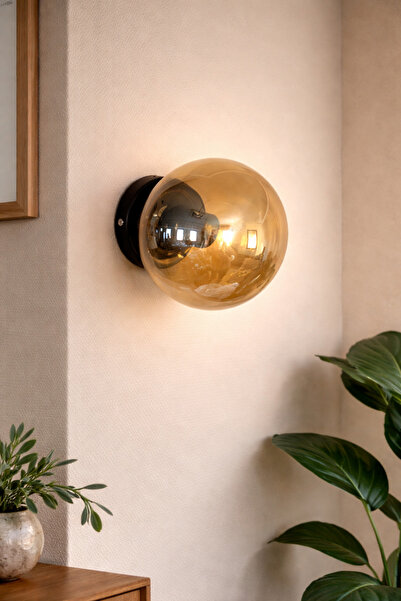 Ömür Avize Zeyna Black Case Closed Globe Glass Applique Chandelier