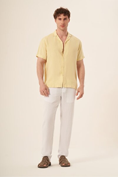 Whitefin Men's Short Sleeve Linen Shirt Yellow