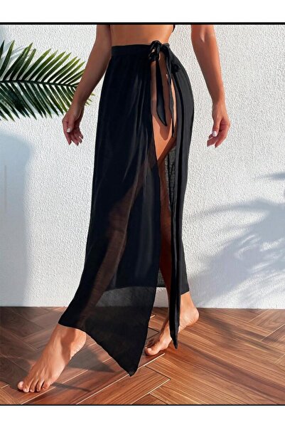 sayina Μαύρο Μακρύ Παρεό με Δέσιμο