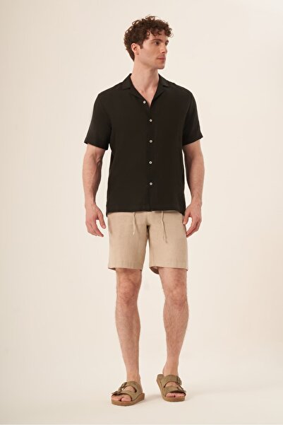 Whitefin Men's Short Sleeve Linen Shirt Black