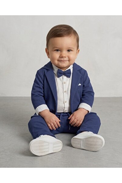 VOY KİDS Baby Boy Blue Jacket, Pants, Snap Button Shirt, 3-6-9-12-18-24 Month...