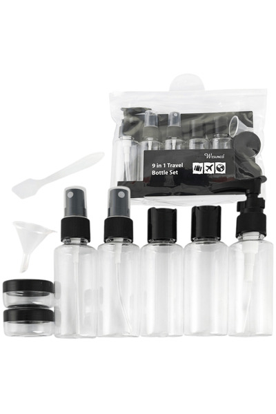 ECARLA Set de călătorie 9-în-1 cu recipiente și accesorii, Negru