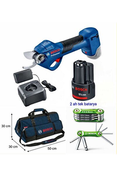 Bosch Pro Pruner Şarjlı Dal Budama Makası 1×2 Ah Batarya + M Beden Çanta + 8 ...