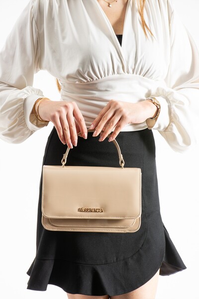 MissPapatya LAVINYA Γυναικεία τσάντα χειρός και ώμου από μπεζ λουστρίνι με δι...