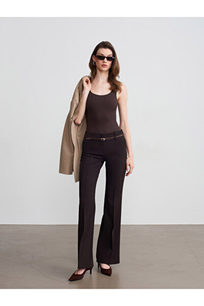 Dilvin 72677 Παντελόνι με ζώνη και ίσια γραμμή - Καφέ