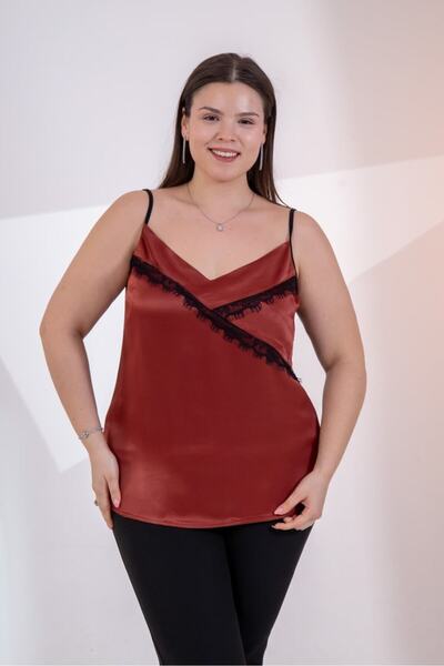 Roxxlen Γυναικεία μπλούζα με δαντέλα και σατέν τιράντες σε μεγάλο μέγεθος