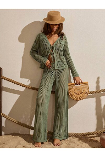 Sea Style Σετ Παντελονιού με Διάτρητη Πλεκτή Ζακέτα – Μποέμ Στυλ με Λεπτομέρε...