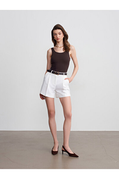 Dilvin 72650 Πλισέ Σορτς με Ζώνη-Λευκό