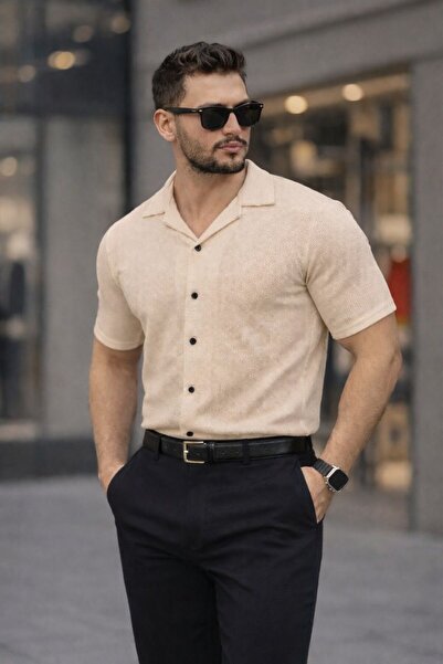 ixir Men's Summer Short-Sleeved 100% Cotton Textured Shirt with Pattern, Comf...