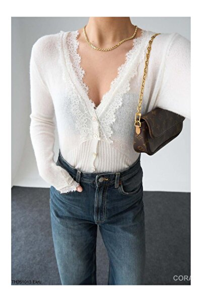 Coral Lace Collared Cardigan Th261013 Ecru