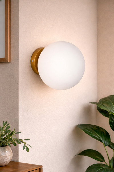 Ömür Avize Zeyna Antique Gold Case Closed Globe Glass Applique Chandelier