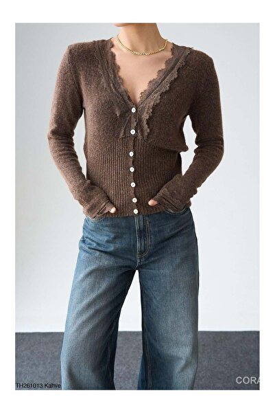Coral Lace Collared Cardigan Th261013 Brown