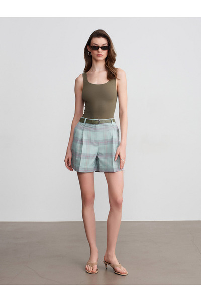 Dilvin 72669 Σορτς με Ζώνη και Τσιμπίδες - Πράσινο