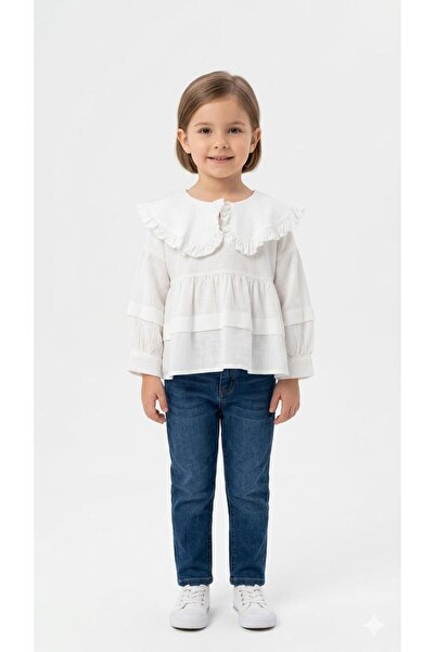 HaanBebe Vintage Stil Kız Çocuk Fırfırlı Bebek Yaka Beyaz Gömlek - Bayramlık ...