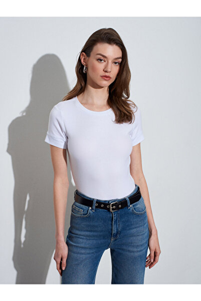 Dilvin 32637 Μπλουζάκι με λαιμόκοψη ποδηλάτου-Λευκό