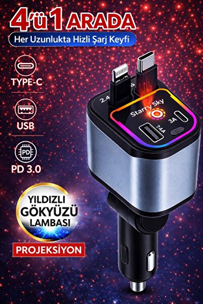 ATLT ATLANTİS 4 Ü 1 ARADA HIZLI ŞARJYILDIZ TAVAN ARAÇ ŞARJ 77 CM GERİ ÇEKİLEB...