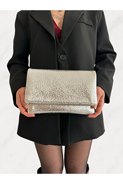 she poly Γυναικεία Ασημένια Τσάντα Clutch Portfolio