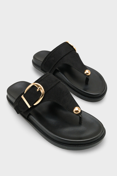 Capone Outfitters Michell Flat Heeled Flip Flops with Metal Buckle for Women