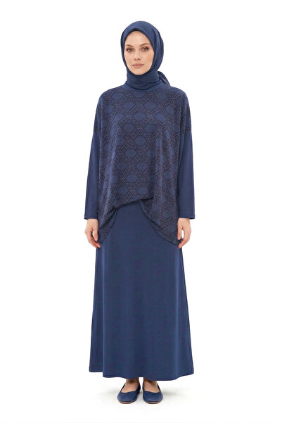 Lale Butik Nuss Patterned Detailed Trouser Suit 1058 Indigo