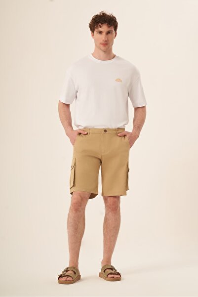 Whitefin Men's Cotton Pocket Shorts Beige