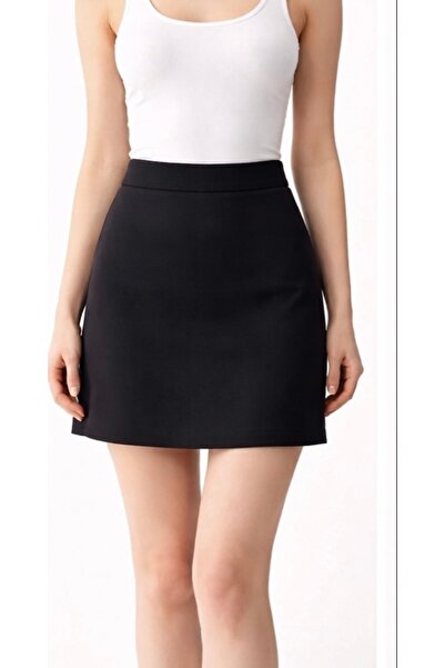 DUUE FASHİON Γυναικεία Κλασική Μαύρη Μίνι Υφασμάτινη Φούστα – Κομψή Κοπή σε Σ...