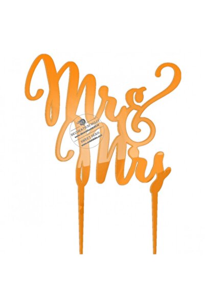 Decoratiuni Dulci Topper plexi text mr&mrs - Portocaliu