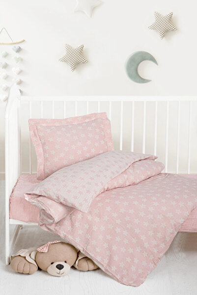 Kanz Jakarlı Müslin Bebek Nevresim Takımı Knz-013 Stars Pembe