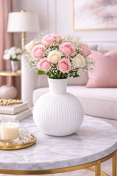 isra kristal Modern Decorative Vase – Ceramic-Looking Matte Texture, Luxuriou...