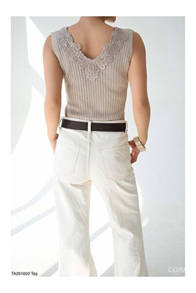 Coral Lace-Up Collared Undershirt Ta261002 Stone