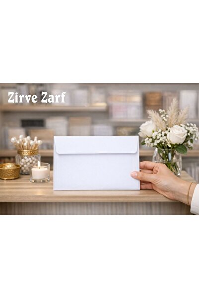 Zirve Zarf Buklet Zarf 12x18 cm, (Düğün, Davetiye, Okul, Para Zarfı) Beyaz, 8...