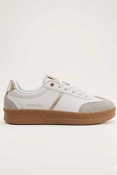 lumberjack White Women's Sneaker - Casual Walking Shoes with Tan Rubber Sole