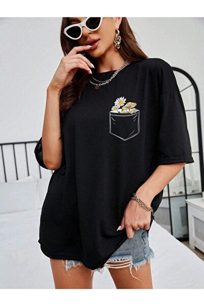 JENOLAN Γυναικείο μπλουζάκι Salas Oversize με στάμπα τσέπης Boyfriend
